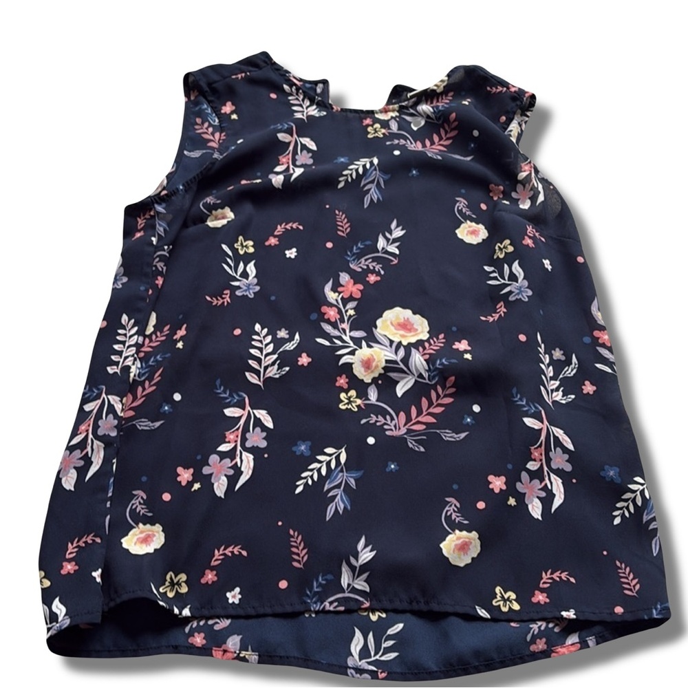 Twik Floral Sleeveless Blouse | Navy Zip Back Tank Top Size Small